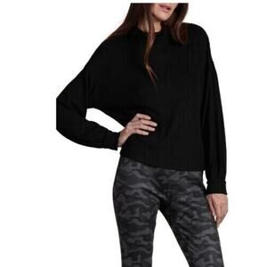 Sanctuary Women's Ribbed Mock Neck Long Sleeve Top‎ In Black Medium MSRP $59